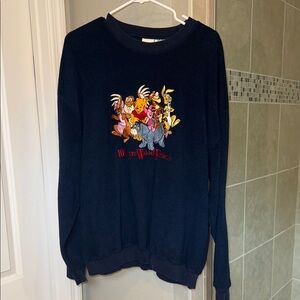 Vintage Navy Fleece Disney Store Winnie the Pooh Embroidered Sweatshirt Size L